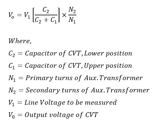 formula for output voltage of capacitive voltage transformer