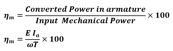 formula of Mechanical Efficiency  of DC generator