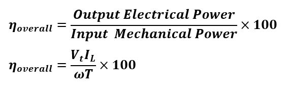 formula for calculating Overall Efficiency of DC generator