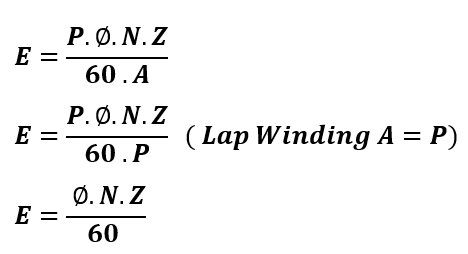 EMF Equation for DC Generator for lap winding