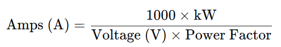 KW into Amps Formula for single phase AC