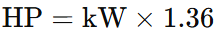 Kilowatt to Metric Horsepower Conversion formula
