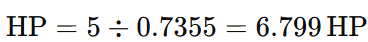 Examples: Convert 5 kW to metric HP