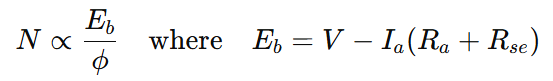 formula for The speed N of a DC series motor