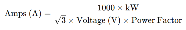 KW into Amps Formula for three-phase AC