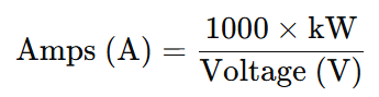 KW into Amps Formula for DC