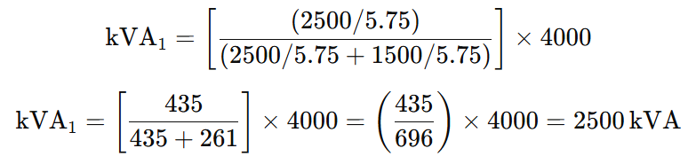 Parallel operation of transformer- example on Equal Impedances, Equal Voltage Ratios, and Different kVA Ratings- loading on transfomer-1