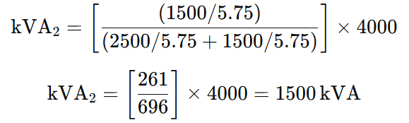 example on Equal Impedances, Equal Voltage Ratios, and Different kVA Ratings- loading on transformer- 2