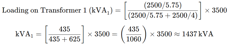 Parallel operation of transformer-Case 3: Unequal Impedance but Same Ratios & kVA- loading on transformer-1