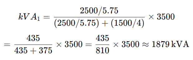 Parallel operation of transformer- Case 4: Unequal Impedance and kVA – Same Voltage Ratios- loading on transformer-1