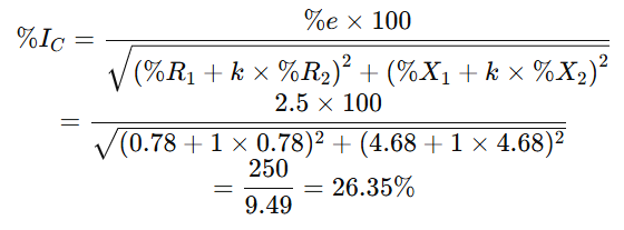 calculation of circulating current for Case 5: Equal Impedance & KVA Unequal Ratios