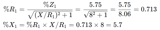 parallel operation of transformer- Case 6: Unequal Impedance, KVA & Different Ratios- calculation of % R! and % X!