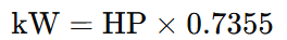 Metric Horsepower to Kilowatt Conversion formula
