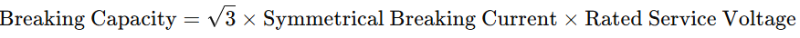 Breaking Capacity of a Circuit Breaker in kVA Formula - for 3 phase system