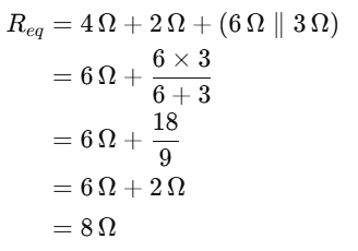 calculation of equivalent resistance between nodes C and D using parallel and series combinations"