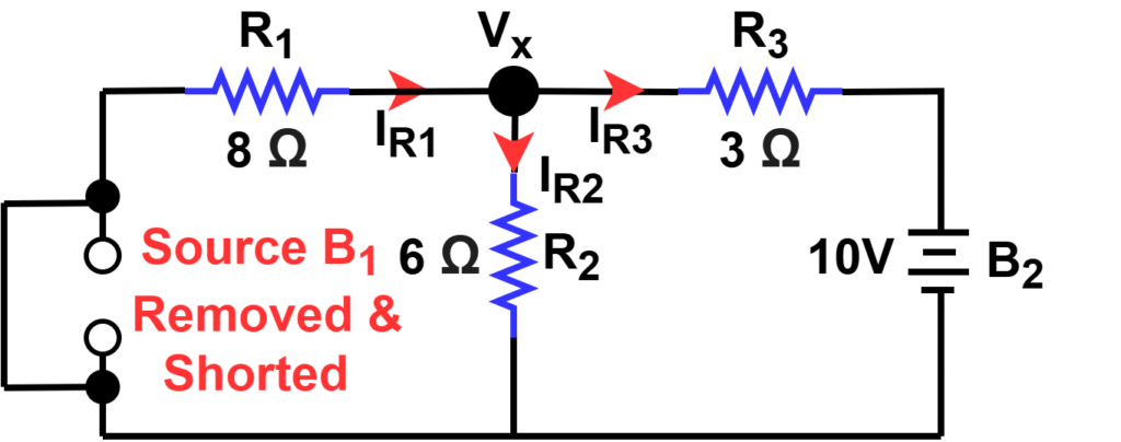 Step 2 – B2 Active, B1 Replaced by Short (Superposition Principle)