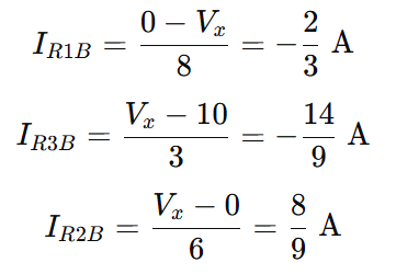 branch current wnen right source is active, Ir1=-2/3A, IR3= -14/9 A, IR2=8/9 A