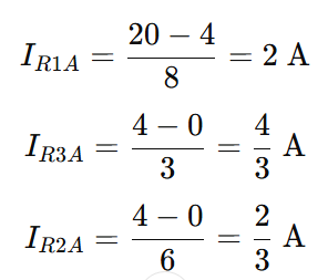 Branch currents calculation using Ohm’s Law for resistors R1, R2, and R3 at node Vx in a circuit