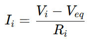current though each branch ii= (vi-veq)/Ri