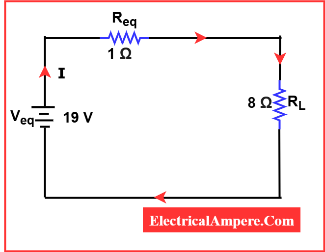 equivalent circuit using the Veq and Rth values for mixed sources