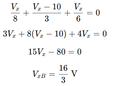 Step-by-step Kirchhoff’s Current Law (KCL) solution at node Vx with the right voltage source active in a resistor networ