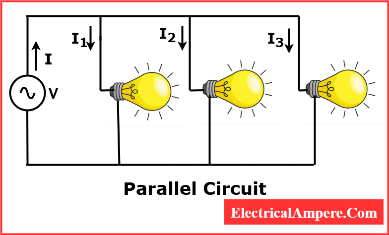 Parallel circuit diagram showing bulbs connected across the same voltage source