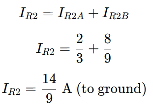total IR2 due to both sources=2/3 +8/9=14/9 A