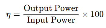 electric machines efficiency formula n-(Output Power/input power)X100