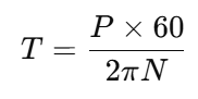 motor torque formula, T= (Px60)/2xpiXN