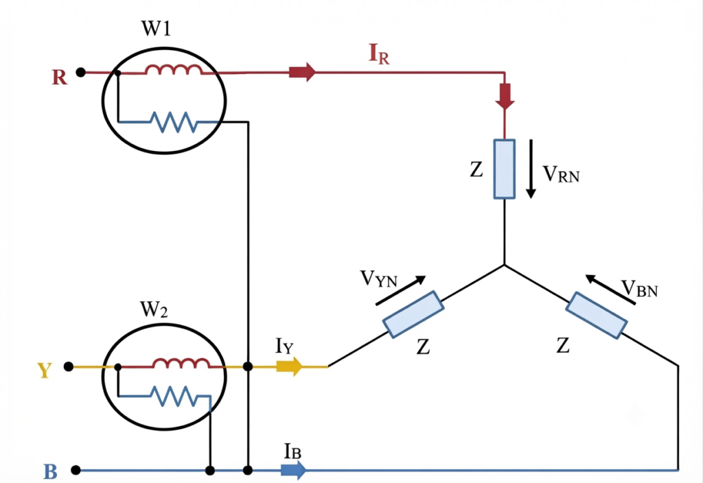 Circuit Diagram of the Two Wattmeter Method