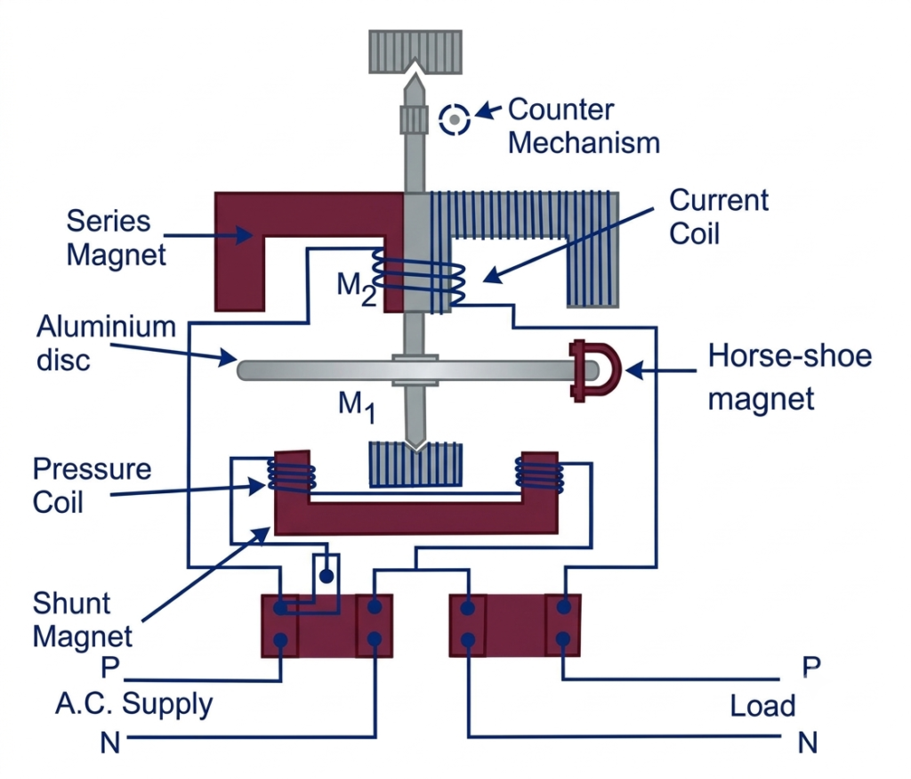Construction diagram of Single Phase Energy Meter