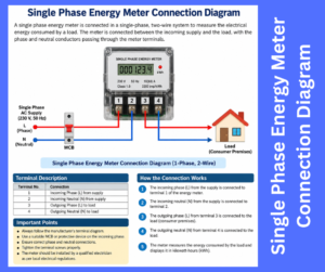 Single Phase Energy Meter Connection Diagram explained